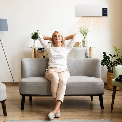 Chauffage soufflant oscillant pour la maison et le bureau, avec minuterie 12 heures et 2 modes de chauffage, chauffage électrique en ABS pour salon et séjour, 54,5 x 12 x 21,5 cm, blanc (1/5)