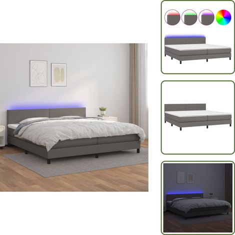 Sommier à lattes de lit avec matelas et LED Gris 200x200 cm - Sommier Tapissier - Lit Plateforme - Lit Design - Lit Avec Led - Matelas À Ressorts Ensachés (1/5)