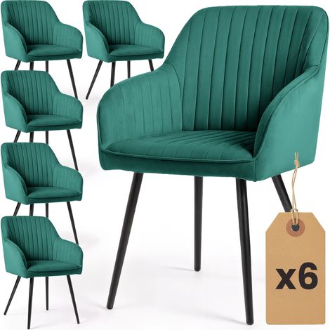 Set di 6 Sedie in velluto con cuciture verticali FLORENCE Verde Bottiglia gambe nere (1/5)