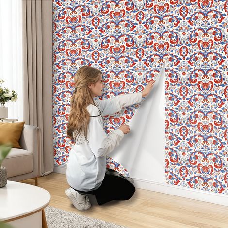 Selbstklebende Tapete mit Blumenmuster, 45 x 300 cm, Blüten- und Blätterdesign, wasserfeste Wandverkleidung, Klebefolie für Möbel und Wände (1/5)