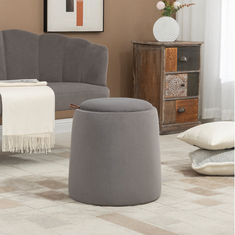 Pouf contenitore rotondo 2 in 1 grigio scuro in poliestere con coperchio reversibile (1/5)