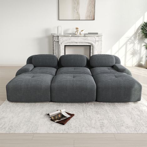 Divano modulare a 3 posti con 3 pouf in tessuto di velluto a coste, divano senza struttura, consegna senza montaggio, adatto agli animali domestici, braccioli ultra larghi, imbottitura ad alta elastic (1/5)