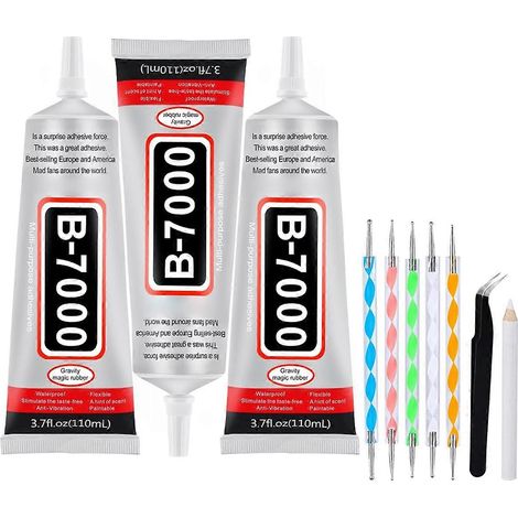 Lot de 3 tubes de 110 ml de colle transparente B7000 avec embout de précision, kit de colle pour strass B7000, colles pour loisirs créatifs avec embout à 5 pointes (1/5)