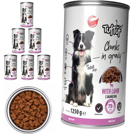 TufTuf Nassfutter für Hunde, Lamm, Dose, 6 x 1250 g, Fleischstücke in Soße (1/3)