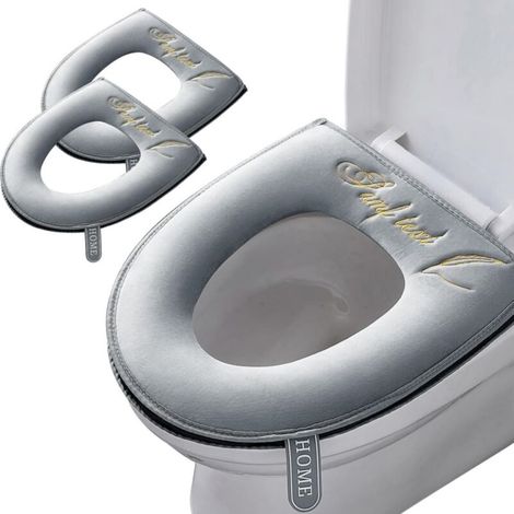 Set di 2 copriwater più spessi e morbidi con maniglia - Imbottitura morbida e spessa - Lavabili (grigio)