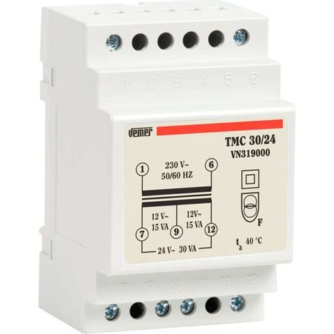 Trasformatore modulare Vemer TMC 30VA 230/12/24V 3 Moduli VN319000 (1/4)