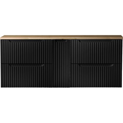 Doppelwaschtisch-Unterschrank 140cm, in schwarz mit Eiche, NEWPORT-56-BLACK (1/5)