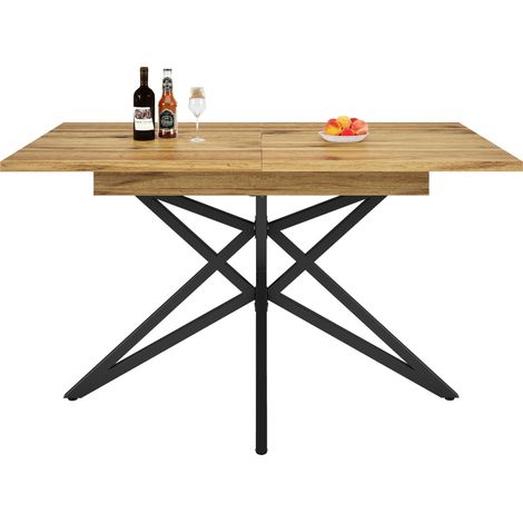 CHICFURN Mesa de comedor extensible 120/160x80 cm MDF efecto nogal y metal negro, 6-8 personas (1/5)