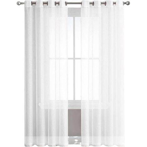Zweiteiliges Set weißer Tüllgardinen, 100 x 250 cm, halbtransparente Gardinen für Wohnzimmer, Schlafzimmer, Küche, Balkon (1/5)