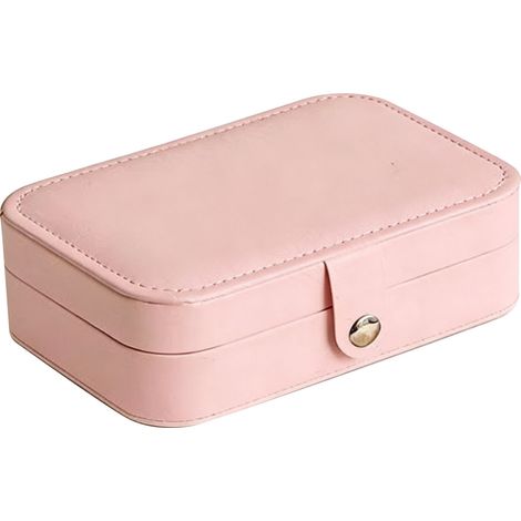 Boîte à bijoux de voyage en cuir PU doublée de velours doux, petit étui portable pour boucles d'oreilles, bagues et colliers, rose. (1/5)