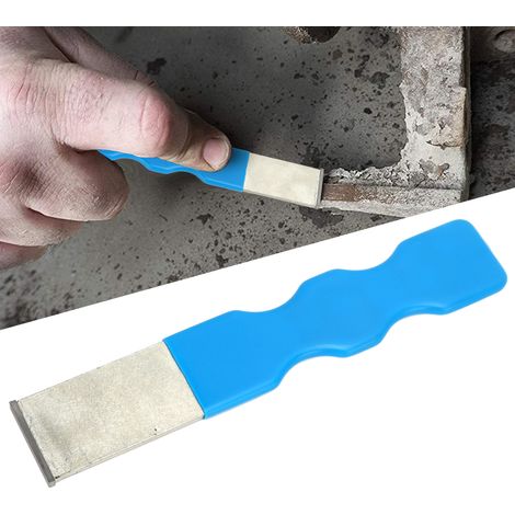 Racloir portable 1-1/4 po avec poignée ergonomique bleue et pointe en carbure de tungstène, universel pour joints et dérouillage