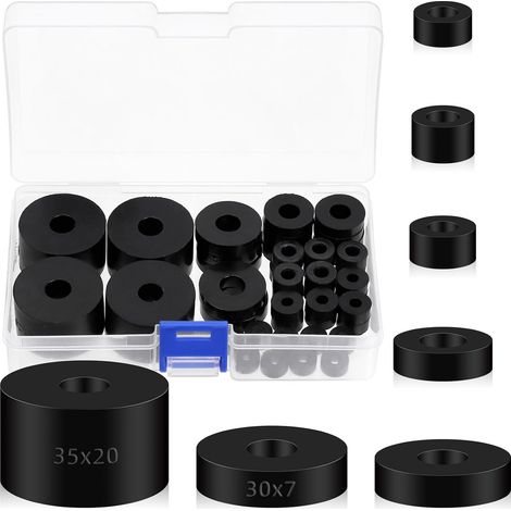 50pcs 7 Dimensional Rubber Round Spacer Combo Kit, 5/6/8/10mm Anti-Vibration Black Rubber Washer Kit, Neoprene Spacers for Home Accessories (1/5)