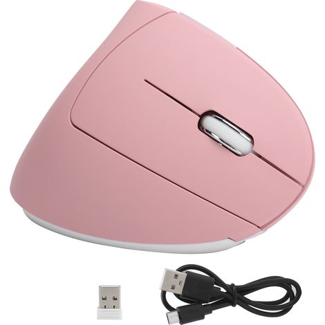 Souris Verticale Sans Fil Rechargeable pour Bureau et Jeu, Connexion USB 2.4G, Accessoire Informatique Rose