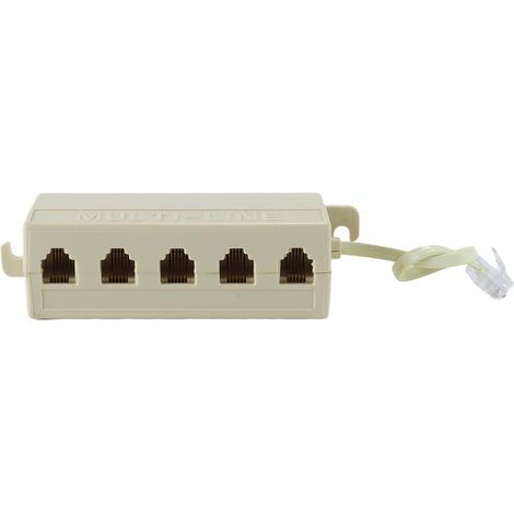 Adaptateur répartiteur de ligne téléphonique modulaire RJ11 6P4C à 5 voies, beige, 1 entrée, 5 sorties (1/5)