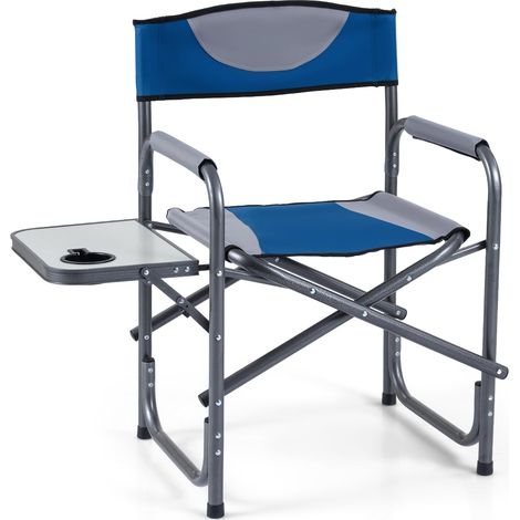 COSTWAY Sedia da Regista Imbottita con Tavolino, Ampio Sedile, Braccioli e Schienale, Sedia da Campeggio Pieghevole con Telaio Metallico per Eventi Sportivi e Pesca, Portata 180 kg (Blu) (1/5)