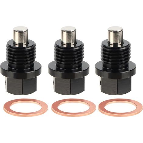 Magnetic oil drain plug, set of 3 M14x1.5 cm, magnetic crankcase drain plug gasket, crankcase drain adapter with magnetic seals, oil drain plug screw set for cars, plug