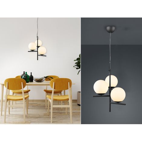 Pendelleuchte PURE 3-flammig Schwarz mit Kugel Lampenschirmen Glas Weiß, Ø 40cm (1/5)