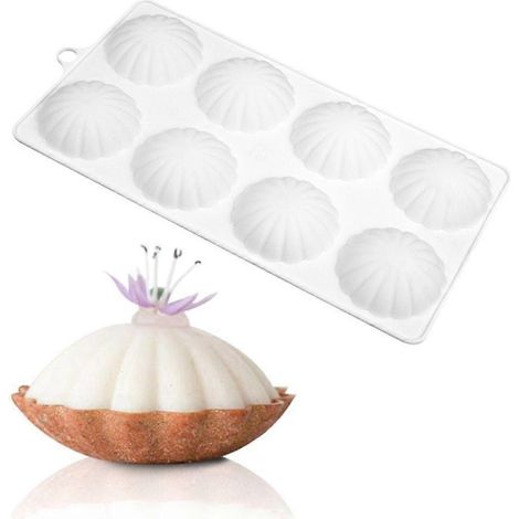 Moule à pétales semi-circulaires à 8 cavités pour fondant, chocolat et pâtisserie (1/4)