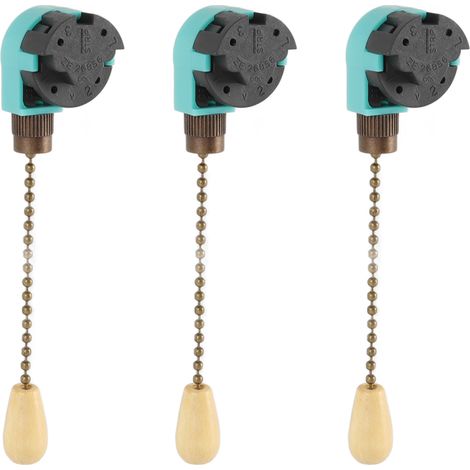 Interrupteur à tirette pour plafonnier (lot de 3), 3 vitesses, 4 fils, compatible avec ventilateurs de plafond, lampes et appliques murales, bronze. (1/5)