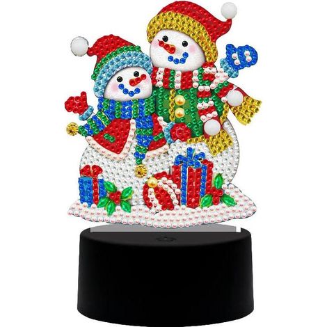 Weihnachtsbeleuchtung: Diamantmalerei-Schneemann, 5D-Diamantlampe mit 7 wechselnden Farben, Heimdekoration, Diamantkunst für Erwachsene und Anfänger