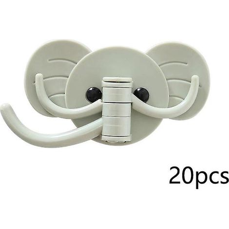 Lot de 20 adorables crochets adhésifs verts en forme d'éléphant pour la cuisine, la salle de bain et derrière une porte (1/5)