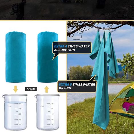 Set aus drei schnelltrocknenden, doppelseitigen, zylindrischen Mikrofaser-Fleecehandtüchern für Sport und Fitness, tragbare, schweißabsorbierende Handtücher für Yoga und Schwimmen, hellblau, zylindris (1/5)