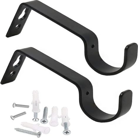 Support Tringle À Rideau - Fer Noir - Fixation Murale - Pour Salon Chambre Bureau - Lot De 2