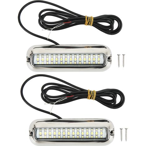 SJLERST Lumières LED marines 42LED, lumière sous-marine étanche pour bateau, 10-30V DC, bouchon de vidange, lumière bleue pour Yacht et bateau