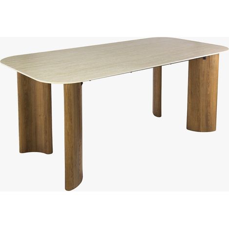 TIANA XL Table à manger rectangulaire en céramique beige pieds couleur chêne 180 cm (1/5)