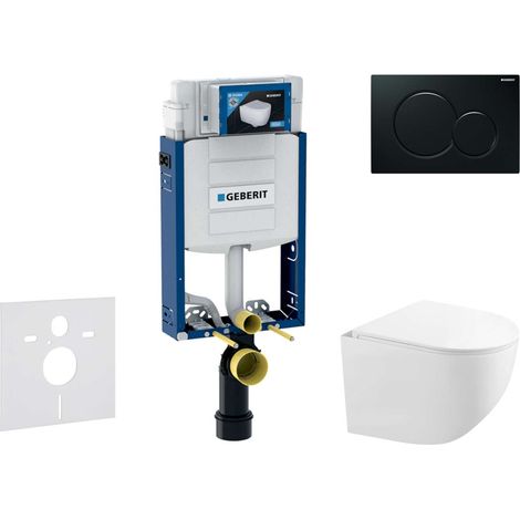 Geberit Combifix - Set con modulo di installazione, vaso WC compatto Gaia e copriwater softclose, placca di comando Sigma01, nero SANI15CA5121