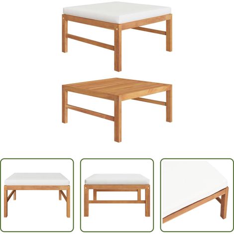 vidaXL Gartenmöbel - Fußhocker mit Creme Kissen Massivholz Teak (1/5)