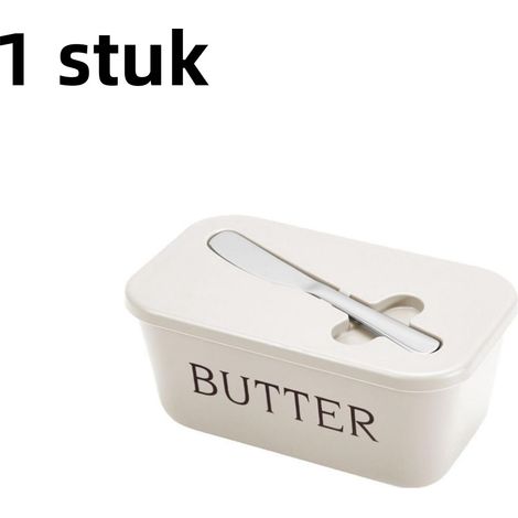 1 beurrier en céramique avec couteau - Rectangulaire - Boîte à beurre hermétique - Boîte de conservation pour fromage - Blanc (1/5)