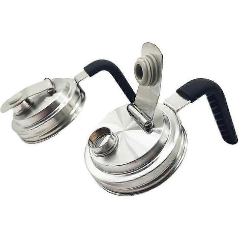 Lot de 2 couvercles à bec verseur rabattables en acier inoxydable pour bocaux Mason à large ouverture, avec poignée, compatibles avec les bocaux Mason à large ouverture DI. WHBYV (1/4)