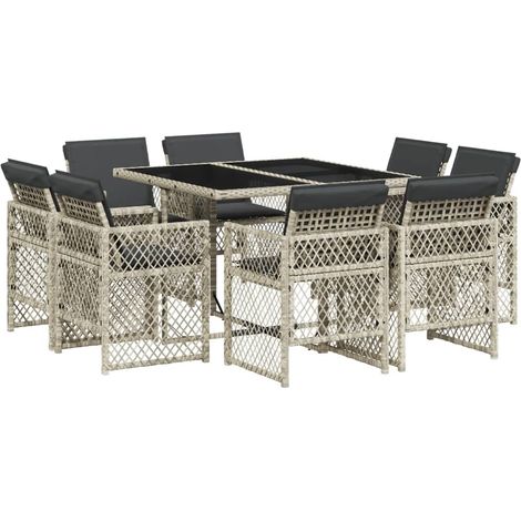 vidaXL Set Pranzo da Giardino 9pz con Cuscini Grigio Chiaro (1/5)
