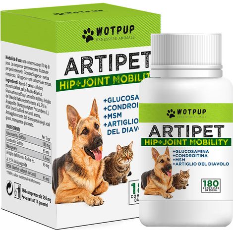 Wotpup Artipet Integratore Naturale per Articolazioni Cani e Gatti 180 Compresse Formato Grande Risparmio