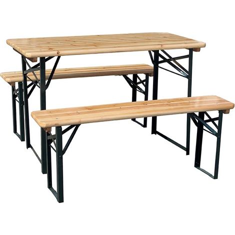 Set birreria, 2 panche e tavolo in legno naturale, 200x70 cm