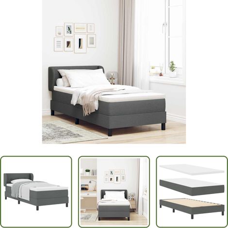 vidaXL Schlafzimmer - Boxspringbett mit Matratze Dunkelgrau 90 x 200 cm Stoff (1/5)