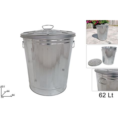 Bidone Pattumiera in Metallo Zincato con Coperchio 62 Litri (1/2)