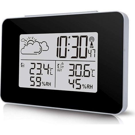 Stazione meteorologica wireless, orologio digitale multifunzione con meteo esterno/temperatura/umidità/retroilluminazione/sveglia snooze (nero) -Crezuo