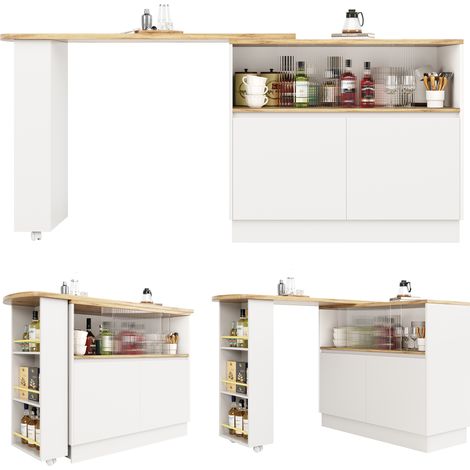 Meuble bar pivotant à 360° (corps principal 90 x 45 x 100 cm), buffet moderne, simple et multifonctionnel, avec étagères et verre, adapté aux cuisines et aux restaurants (1/5)
