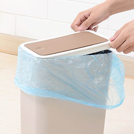 Bacs de recyclage en plastique, poubelles ménagères à couvercle à bouton-poussoir, poubelles de cuisine et de salle de bain, beiges. (1/5)