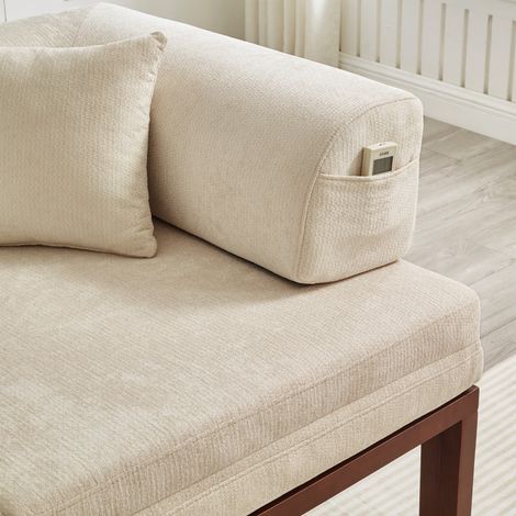 Canapé-lit pliant en bois massif, convertible 1 place, fonction pull-out, beige, meuble gain de place (1/5)