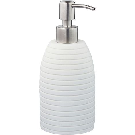 Distributeur de savon 300 ml rechargeable pour salle de bain/WC/cuisine, polyrésine, pompe inox, blanc (1/5)