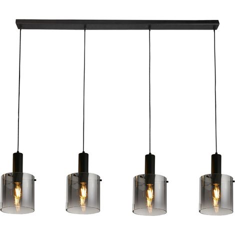 Searchlight Sweden Luminaire suspendu à 4 barres noires, verre ombré fumé (1/4)
