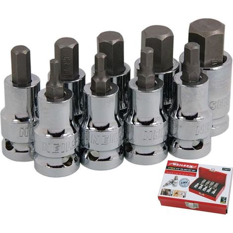 Neilsen 9pc Spline Hex Bit Socket Set 1/2" Drive Sockets 4mm - 17mm