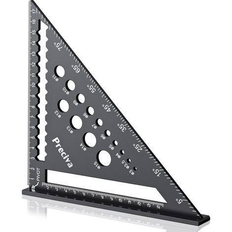 Equerre Menuisier 7 inch, Outil de mise en Page Carré d’Alliage d’Aluminium, Échelle Métrique, avec des Trous de Mesure de Perceuse, Angle de Tirage de Soutien, Ligne, Cercle (1/5)
