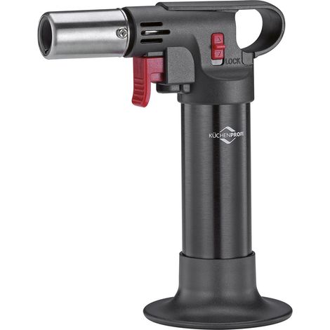 Küchenprofi Bruciatore Flamber Classic Bruciatore Bunsen da cucina Dimensione fiamma regolabile Funzione di bloccaggio Ricaricabile con butano Bruciatore a gas con cartuccia Bruciatore a (1/4)