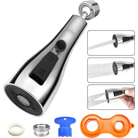 AGE Bec de robinet d'évier de cuisine avec 3 modes d'aérateur d'évier de bec de robinet pivotant à 360 ° pour bec de remplacement de robinet de cuisine, G1/2 (1/5)
