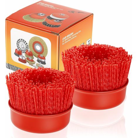 2 pièces Brosse à godet pour Meuleuse d'angle, Brosse à godet en Fil de Nylon pour Meuleuse d'angle M14, Brosse à Godet en Nylon pour Perceuse 75 mm pour ébavurage et dérouillage (1/5)