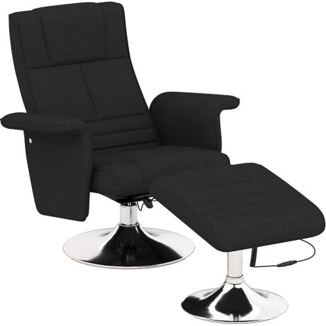 Fauteuil de relaxation avec repose-pieds, fauteuil de massage pivotant et inclinable, massage par vibrations à 8 points, fauteuil TV électrique avec télécommande, aspect lin, acier, noir.